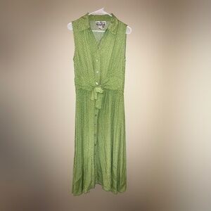 Sheri Martin Lime Green Polka Dot Button Up Dress